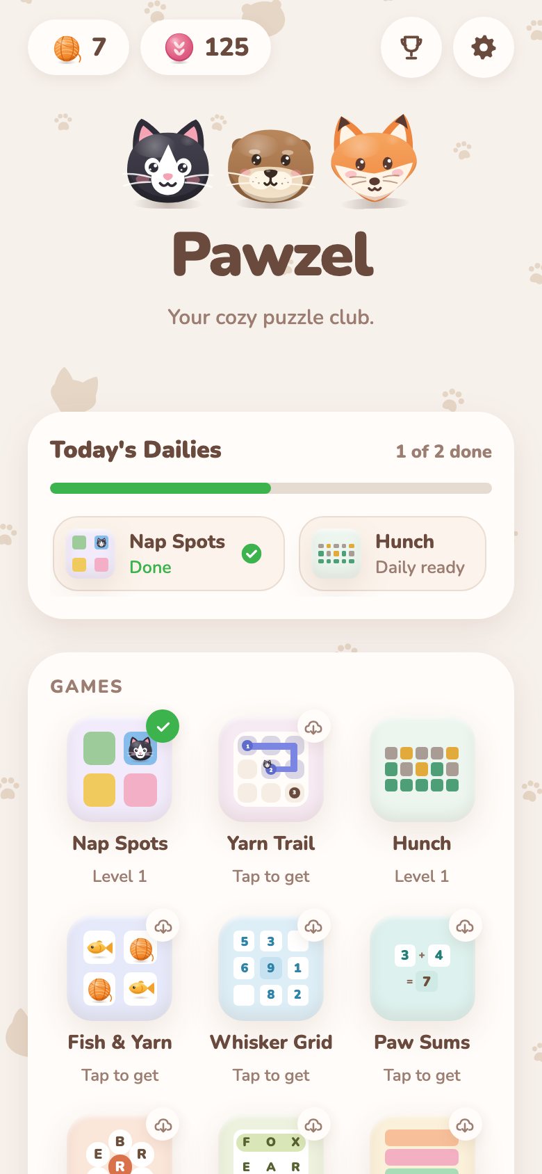 The Pawzel hub: the three hosts, today’s Dailies and the games
